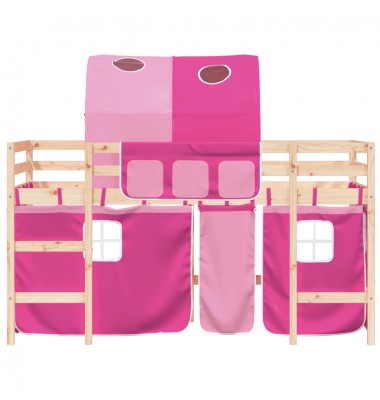 Aukšta vaikiška lova su tuneliu, rožinė, 90x190cm, pušis - Lovos - 5