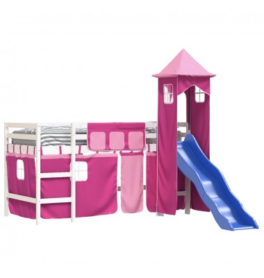 Aukšta vaikiška lova su bokštu, rožinė, 80x200cm, pušis - Lovos - 3