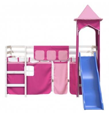 Aukšta vaikiška lova su bokštu, rožinė, 80x200cm, pušis - Lovos - 5