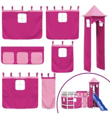 Aukšta vaikiška lova su bokštu, rožinė, 80x200cm, pušis - Lovos - 8