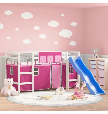 Aukšta vaikiška lova su užuolaidomis, rožinė, 80x200cm, pušis - Lovos - 1