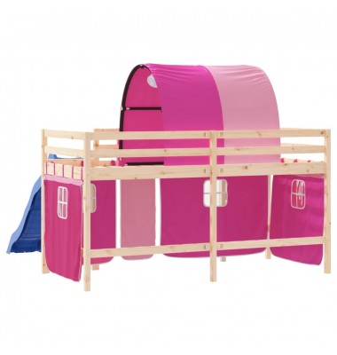 Aukšta vaikiška lova su tuneliu, rožinė, 90x190cm, pušis - Lovos - 7