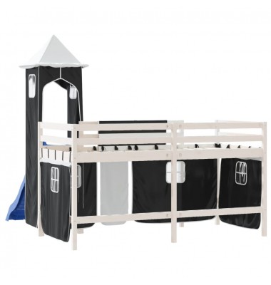 Aukšta vaikiška lova su bokštu, balta/juoda, 90x200cm, pušis - Lovos - 7