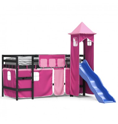 Aukšta vaikiška lova su bokštu, rožinė, 90x200cm, pušis - Lovos - 2