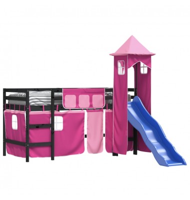 Aukšta vaikiška lova su bokštu, rožinė, 90x200cm, pušis - Lovos - 3