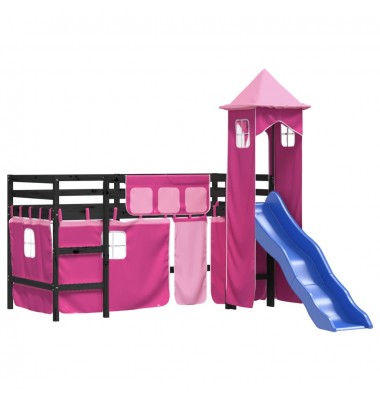 Aukšta vaikiška lova su bokštu, rožinė, 90x200cm, pušis - Lovos - 4