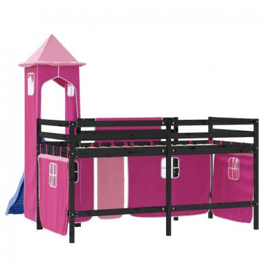 Aukšta vaikiška lova su bokštu, rožinė, 90x200cm, pušis - Lovos - 7