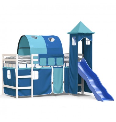 Aukšta vaikiška lova su bokštu, mėlyna, 80x200cm, pušis - Lovos - 2