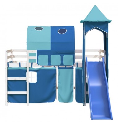 Aukšta vaikiška lova su bokštu, mėlyna, 80x200cm, pušis - Lovos - 5