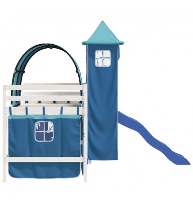 Aukšta vaikiška lova su bokštu, mėlyna, 80x200cm, pušis - Lovos - 6