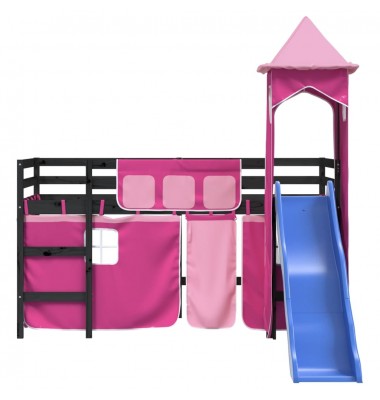 Aukšta vaikiška lova su bokštu, rožinė, 90x190cm, pušis - Lovos - 5