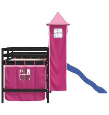 Aukšta vaikiška lova su bokštu, rožinė, 90x190cm, pušis - Lovos - 6