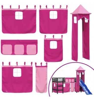 Aukšta vaikiška lova su bokštu, rožinė, 90x190cm, pušis - Lovos - 8