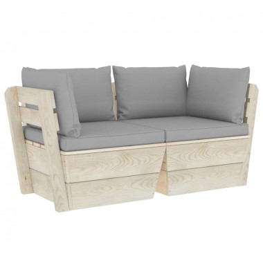 Dvivietė sodo sofa iš palečių su pagalvėlėmis, eglės mediena - Lauko baldų komplektai - 2