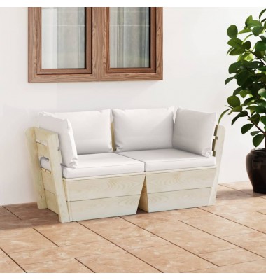 Dvivietė sodo sofa iš palečių su pagalvėlėmis, eglės mediena - Lauko baldų komplektai - 1