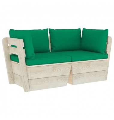 Dvivietė sodo sofa iš palečių su pagalvėlėmis, eglės mediena - Lauko baldų komplektai - 2
