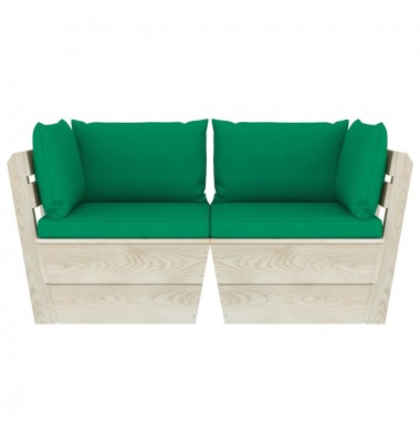 Dvivietė sodo sofa iš palečių su pagalvėlėmis, eglės mediena - Lauko baldų komplektai - 3