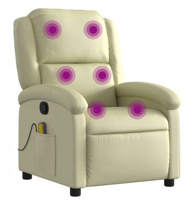  Atlošiamas masažinis krėslas, kreminės spalvos, tikra oda - Foteliai, krėslai - 2
