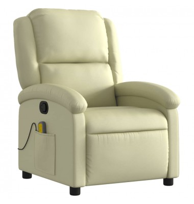  Atlošiamas masažinis krėslas, kreminės spalvos, tikra oda - Foteliai, krėslai - 3