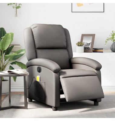  Elektrinis atlošiamas masažinis krėslas, pilkas, tikra oda - Foteliai, krėslai - 1
