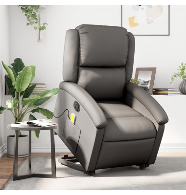  Atsistojantis elektrinis masažinis krėslas, pilkas, tikra oda - Foteliai, krėslai - 1