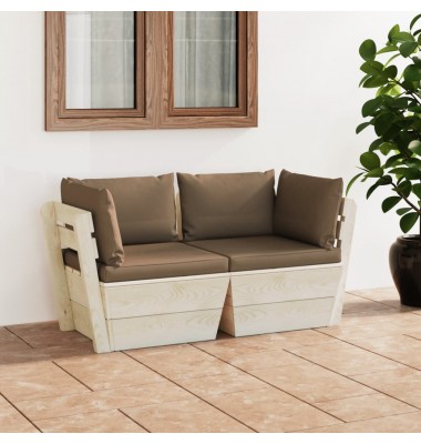 Dvivietė sodo sofa iš palečių su pagalvėlėmis, eglės mediena - Lauko baldų komplektai - 1