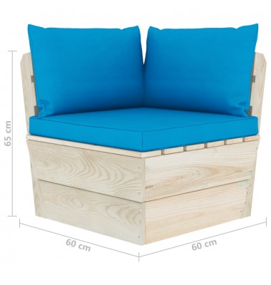 Trivietė sodo sofa iš palečių su pagalvėlėmis, eglės mediena - Lauko baldų komplektai - 7