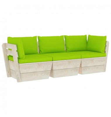 Trivietė sodo sofa iš palečių su pagalvėlėmis, eglės mediena - Lauko baldų komplektai - 2