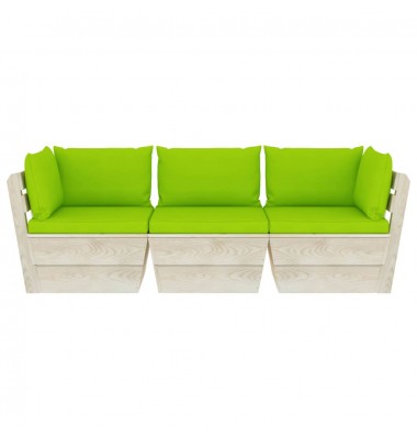 Trivietė sodo sofa iš palečių su pagalvėlėmis, eglės mediena - Lauko baldų komplektai - 3