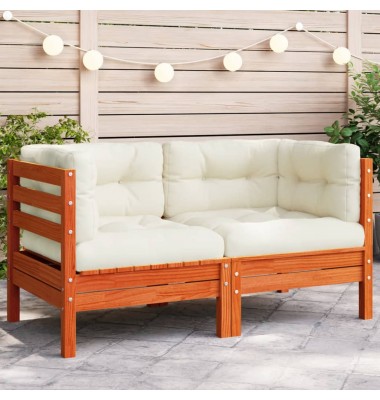  Kampinė sodo sofos dalis su pagalvėlėmis, vaško ruda, pušis - Moduliniai lauko baldai - 1