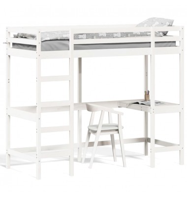 Aukšta lova su rašomuoju stalu, balta, 80x200cm, pušis - Dviaukštės lovos - 1