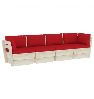 Keturvietė sodo sofa iš palečių su pagalvėlėmis, eglės mediena - Lauko baldų komplektai - 2