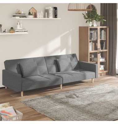  Dvivietė sofa-lova su dvejomis pagalvėmis, pilka, audinys - Sofos, sofos-lovos - 1