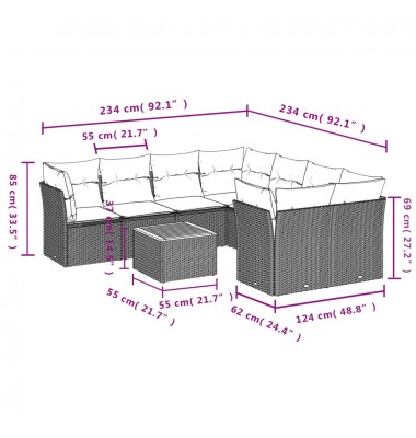  Sodo komplektas su pagalvėlėmis, 9 dalių, juodas, poliratanas - Lauko baldų komplektai - 3