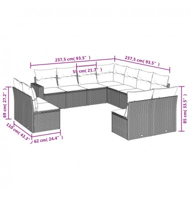  Sodo komplektas su pagalvėlėmis, 11 dalių, juodas, poliratanas - Moduliniai lauko baldai - 3