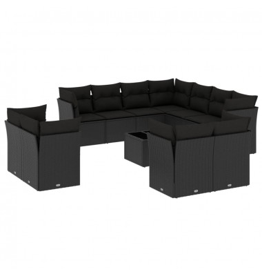  Sofos komplektas su pagalvėlėmis, 12 dalių, juodas, poliratanas - Lauko baldų komplektai - 2