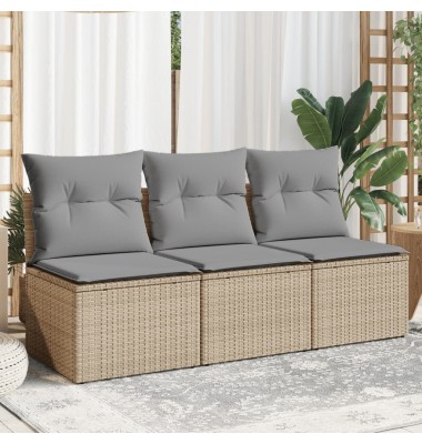  Trivietė sodo sofa su pagalvėlėmis, smėlio spalvos, poliratanas - Lauko sofos, lovos - 1
