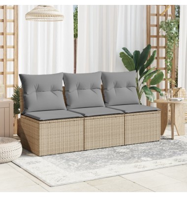  Trivietė sodo sofa su pagalvėlėmis, smėlio spalvos, poliratanas - Lauko sofos, lovos - 3