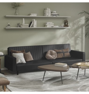  Dvivietė sofa-lova, juodos spalvos, dirbtinė oda - Sofos, sofos-lovos - 1