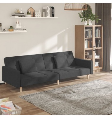  Dvivietė sofa-lova su dvejomis pagalvėmis, pilka, audinys - Sofos, sofos-lovos - 1