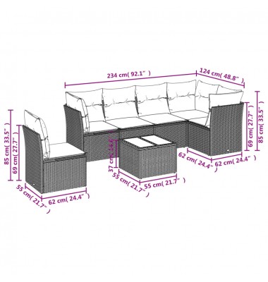  Sofos komplektas su pagalvėlėmis, 7 dalių, pilkas, poliratanas - Lauko baldų komplektai - 6