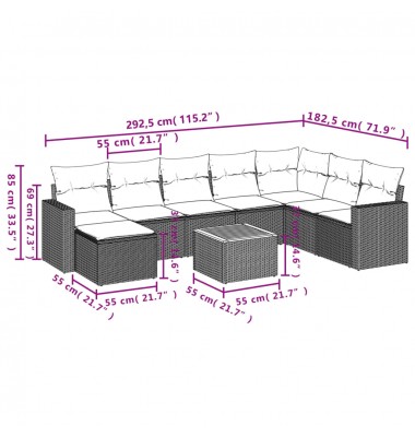 Sofos komplektas su pagalvėlėmis, 9 dalių, pilkas, poliratanas - Moduliniai lauko baldai - 3