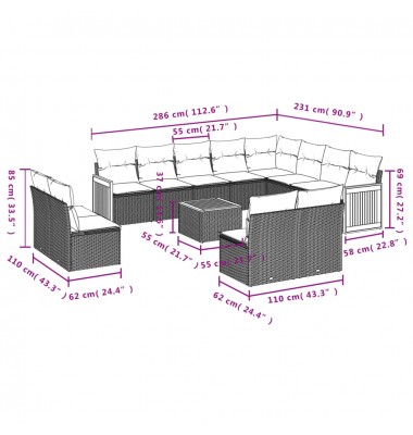  Sodo komplektas su pagalvėlėmis, 13 dalių, pilkas, poliratanas - Lauko baldų komplektai - 3