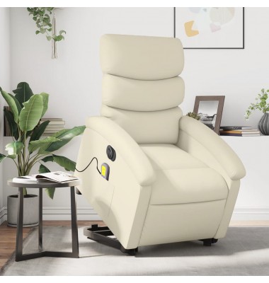  Atsistojantis masažinis krėslas, kreminis, dirbtinė oda - Foteliai, krėslai - 1