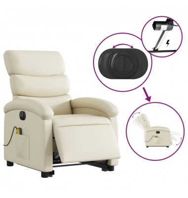  Atsistojantis masažinis krėslas, kreminis, dirbtinė oda - Foteliai, krėslai - 5