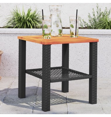  Sodo stalas, juodas, 40x40x42cm, poliratanas/akacijos mediena - Lauko stalai, staliukai - 1