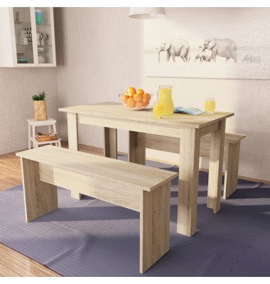  Valgomojo stalas su suolais, 3vnt, med. drožlių plokštė, ąžuolo - Valgomojo, baro komplektai - 1