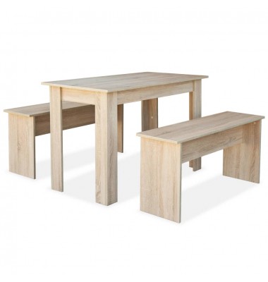  Valgomojo stalas su suolais, 3vnt, med. drožlių plokštė, ąžuolo - Valgomojo, baro komplektai - 2