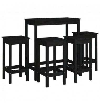  Baro baldų komplektas, 5 dalių, juodas, pušies medienos masyvas - Valgomojo, baro komplektai - 2