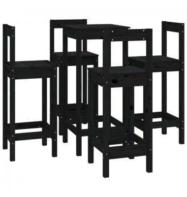  Baro baldų komplektas, 5 dalių, juodas, pušies medienos masyvas - Valgomojo, baro komplektai - 3